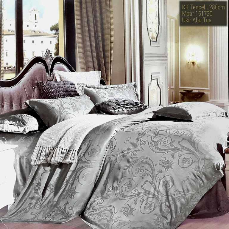 Sprei King Koil Tencel Motif Ukir Abu Tua