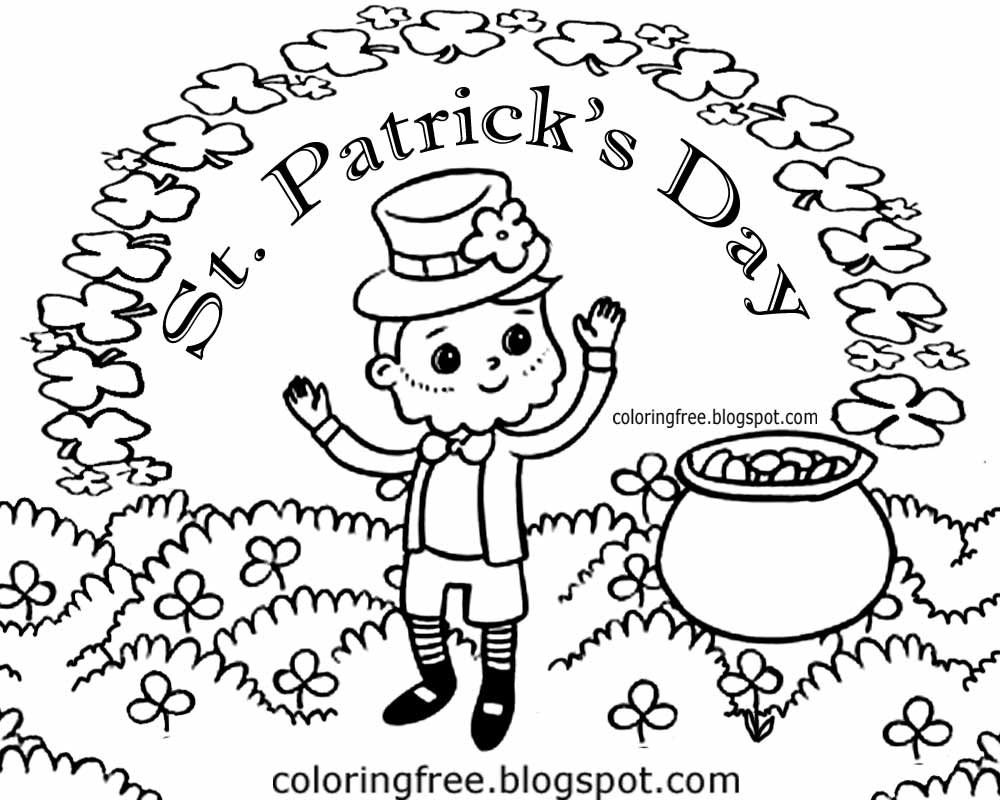 Irish lucky clover cartoon picture Saint Patrick s Day printable colouring pages for kids to color