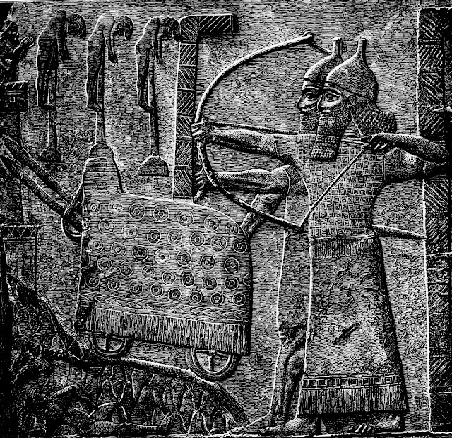 Иллюстрация ассирийского рельефа Тиглатпаласара III, осаждающего город.