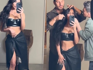 Kim Kardashian Sizzles In Leather Top and High Slit Skirt Beyond Office Photo
