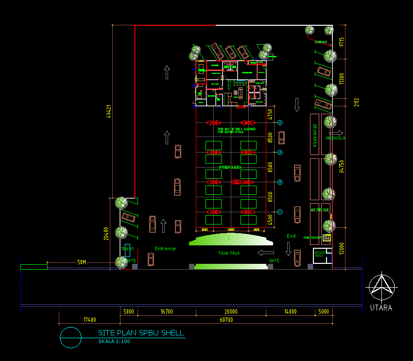 Download Gambar AutoCAD: Desain Site Plan SPBU dwg | Download Gambar