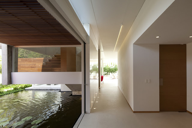 Hallway and open wall with lake 