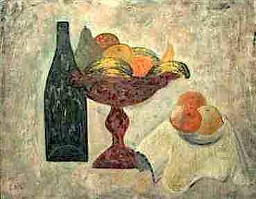 Leonor Fini (1908-1996) Nature morte aux fruits et à la bouteille Coll. part.