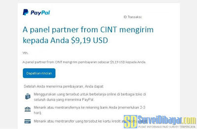 Notifikasi dari PayPal ketika uang sudah dikirimkan oleh Future Talkers | SurveiDibayar.com