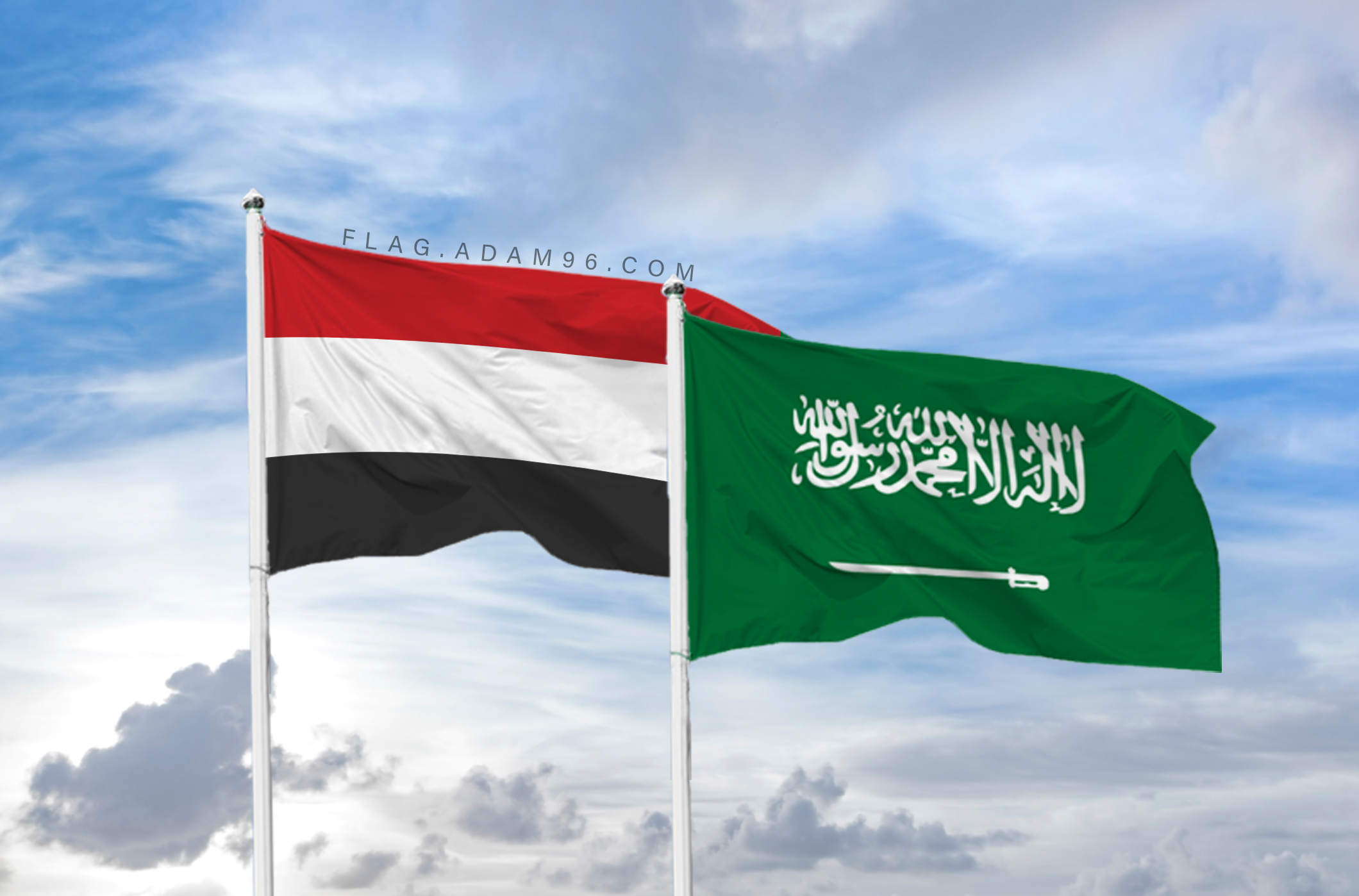 تحميل علم اليمن والسعودية خلفية اعلام العالم بدقة عالية Yemen and Saudi Arabia
