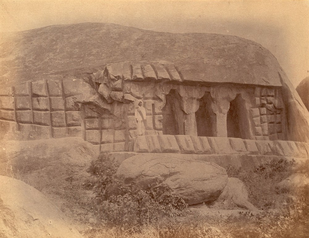Unfinished Cave Temple, Mamallapuram in Tamil Nadu - c.1885