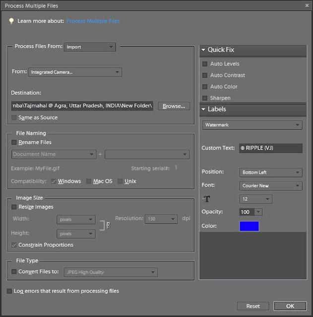 Batch Processing in Adobe Photoshop Elements (Editor) : Resizing, Auto-Adjustments, Watermarking, Renaming, Labeling and Changing File-Types