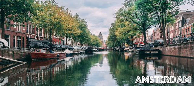 One of Amsterdam's canals with boats