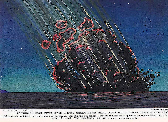 a Charles Bittinger illustration of a huge meteorite crashing to Earth