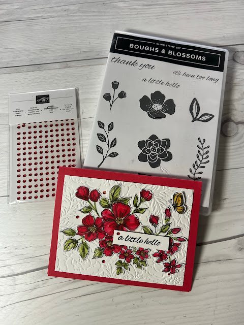 Stamp Set and embellishments used to create this floral greeting card