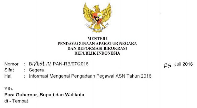 gambar surat menpan tentang info cpns 2016