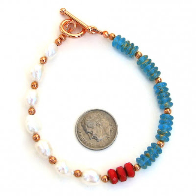 aqua red white pearls jewelry gift for her