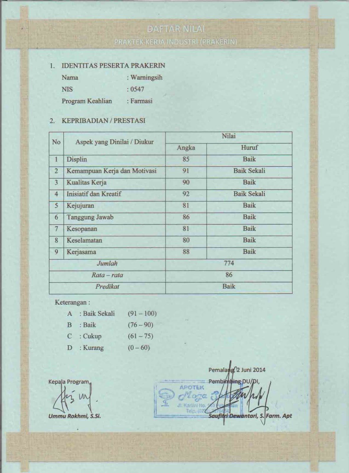 CONTOH SERTIFIKAT PRAKTEK KERJA INDUSTRI (PRAKERIN) - Home 