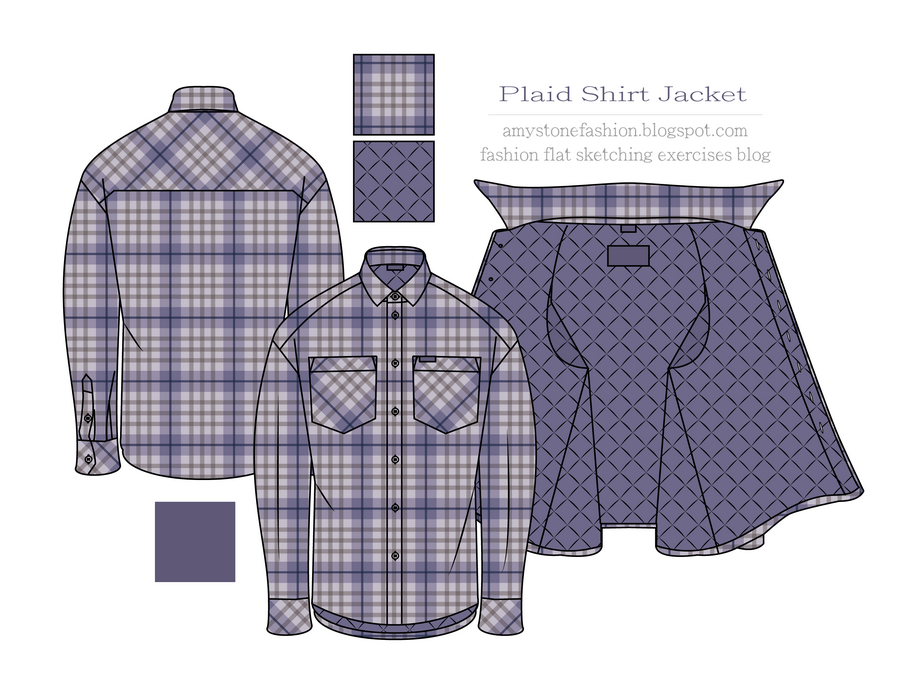 Quilted liner plaid shirt jacket design layout