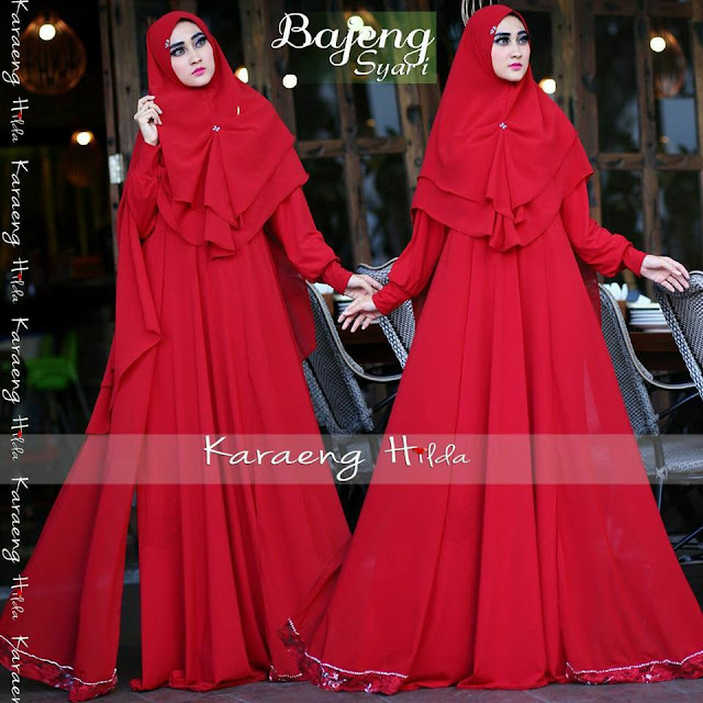 setelan Dress payung + khimar 2 layer Karaeng Hilda