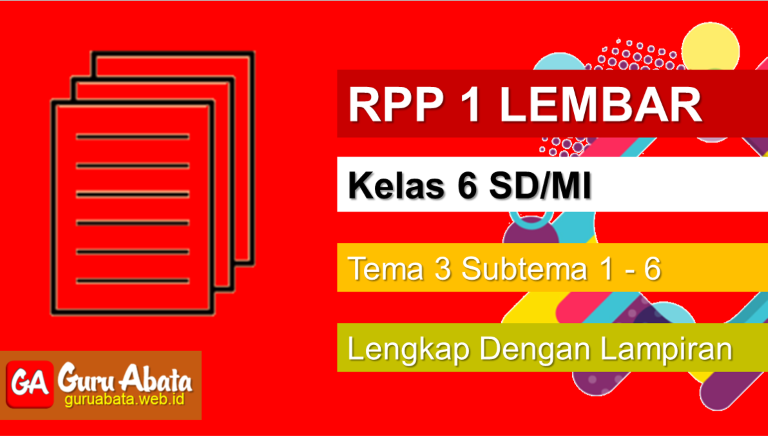 Contoh RPP 1 Lembar Kelas 6 Tema 3 Disertai Dengan Lampiran