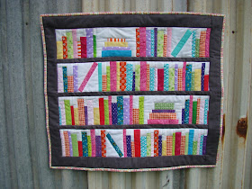 Bookends Mini bookshelf library quilt with library pocket and card label