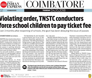 Violating order,TNSTC conductors force school children to pay ticket fee.