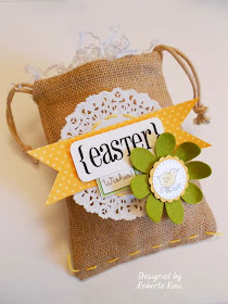 SRM Stickers Blog - Easter Bag and Tag by Roberta - #easter #bag #burlap #stickers #doilies #twine