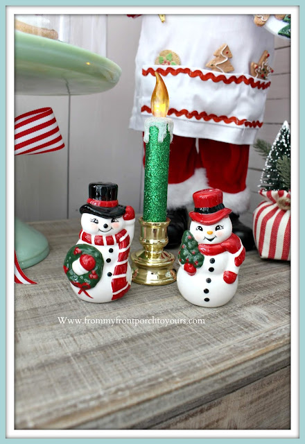 Breakfast -Nook -Christmas -Decor-Snowman- Salt & Pepper-Shakers-Vintage-From My Front Porch To Yours