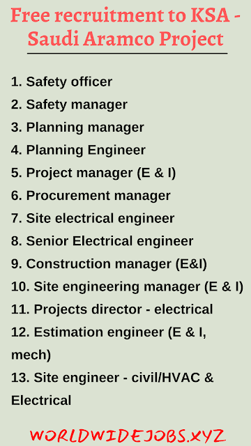 Free recruitment to KSA - Saudi Aramco Project