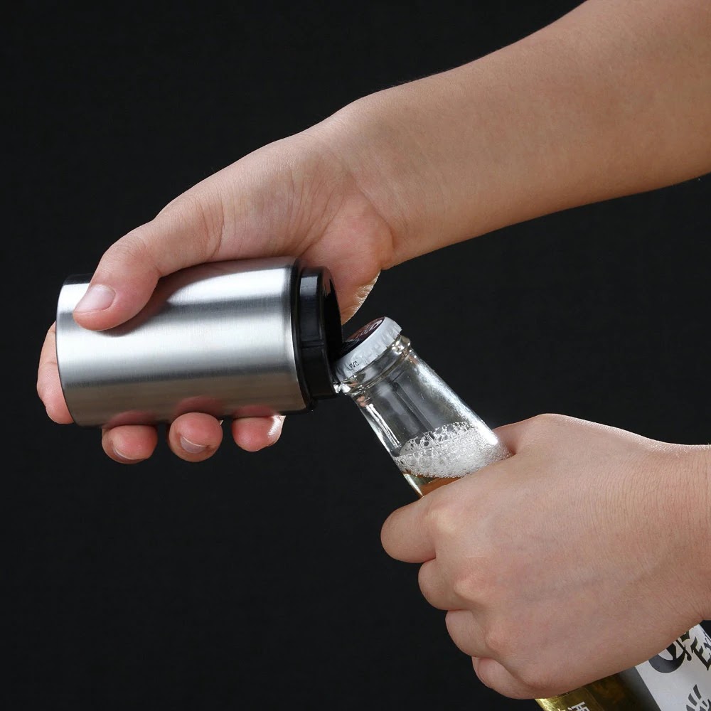 Push Down Bottle Opener, Beer Opener with Magnetic Cap Catcher