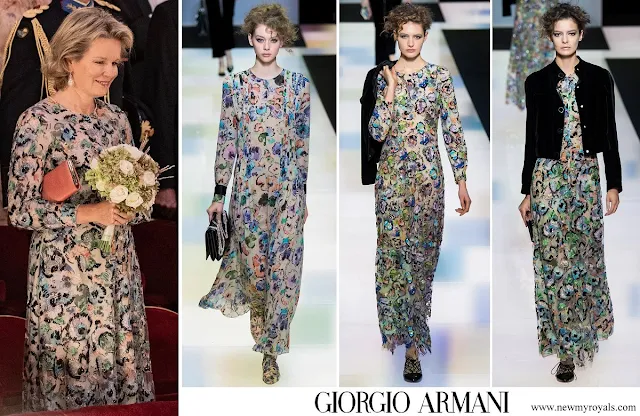 Queen Mathilde wore Giorgio Armani Floral Print Long Gown - Giorgio Armani Pre-Fall 2016 Collection
