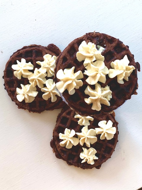 Chocolate Chaffles with Cream Cheese Topping