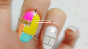 Colorful block line tape nail art for summer