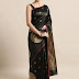 Black & Gold-Toned Silk Blend Woven Design Banarasi Sare