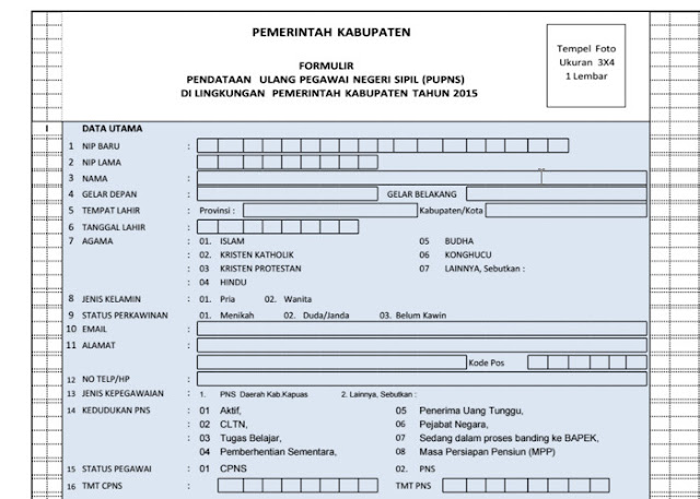 Formulir Pendataan Ulang Pegawai Negeri Sipil 