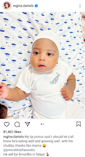 Regina Daniels gushes over her baby, Khalifa Nwoko, as he gets set to clock 4 months