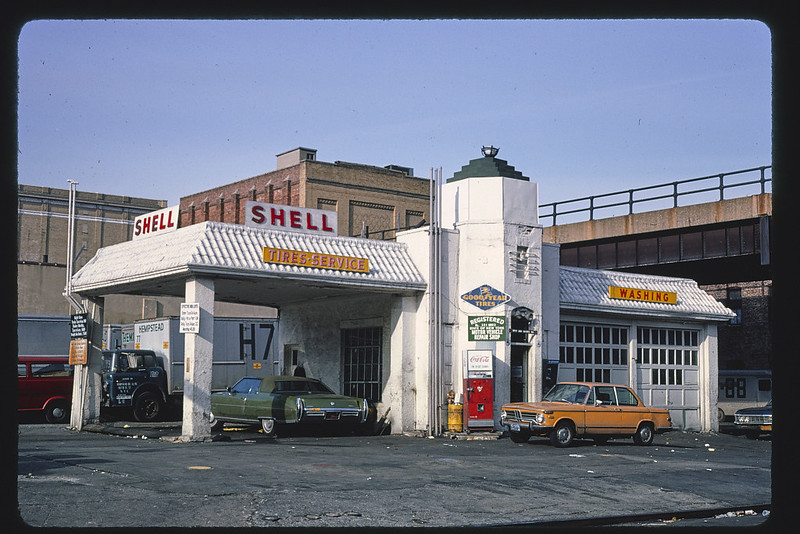 Shell gas station, 10th Avenue & 20th Street, New York City, New York 1977