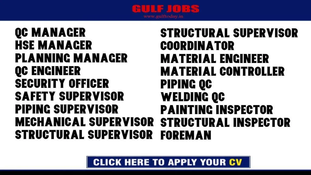 Qatar Jobs-QC Manager HSE Manager Planning Manager QC Engineer Security Officer Safety Supervisor Piping Supervisor Mechanical Supervisor Structural Supervisor Coordinator Material Engineer Material Controller Piping QC Welding QC Painting Inspector Structural Inspector Foreman
