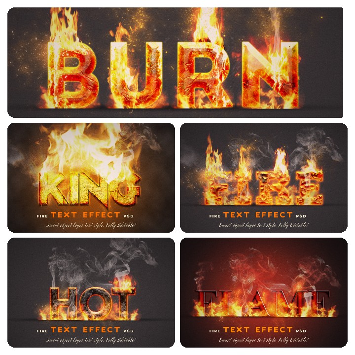 5 Fire Text Psd File Free Download