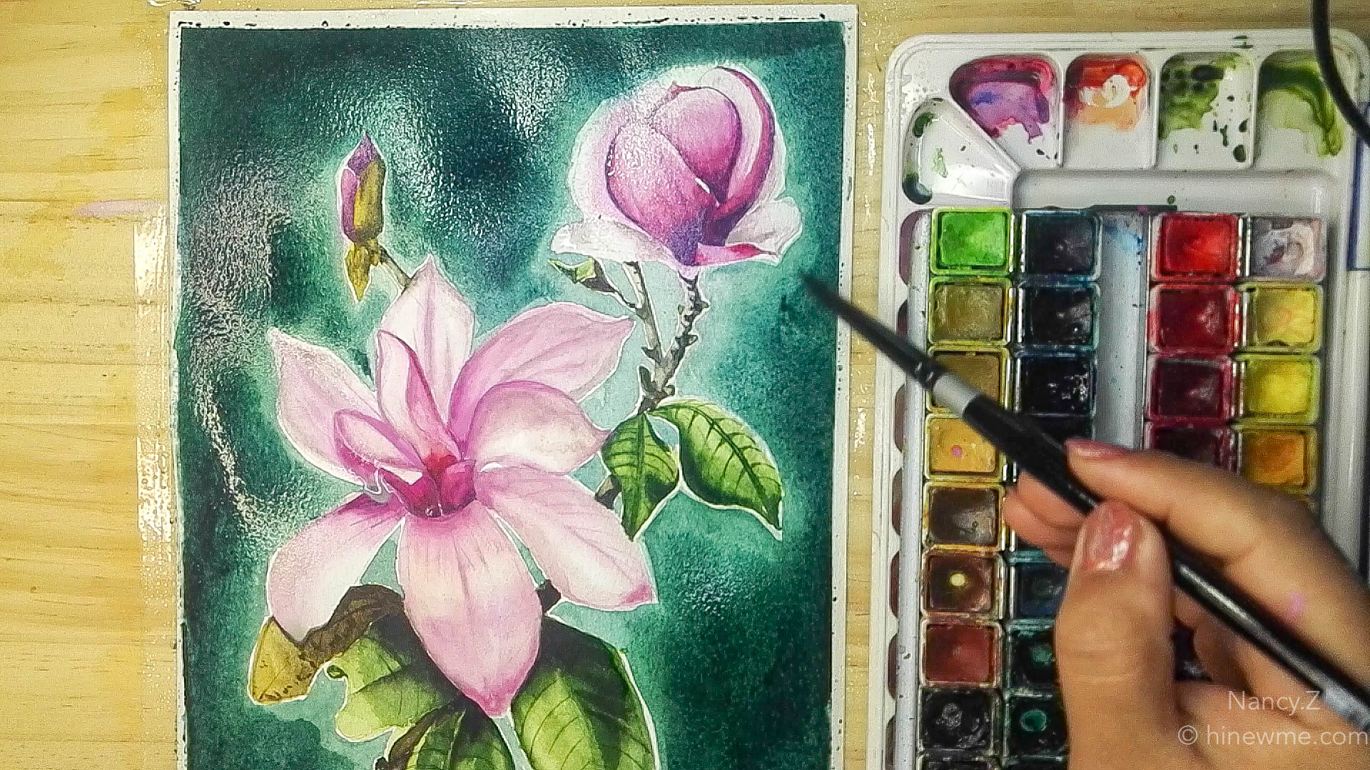 How to draw watercolor magnolia flowers step by step tutorial, come to see my online class