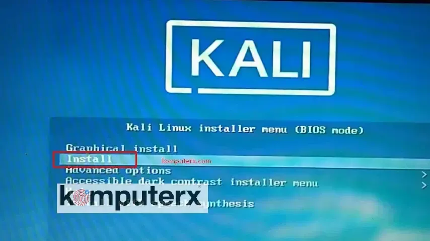 pilihan menu instalasi kali linux