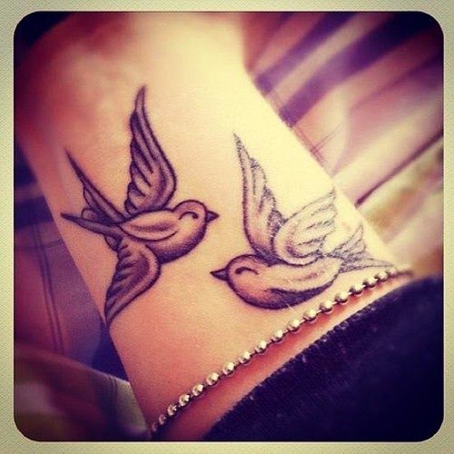 Love Birds Tattoos Designs on Hand, Hand Tattoos of Cute Love Birds, Pair Love Birds designs tattoos.