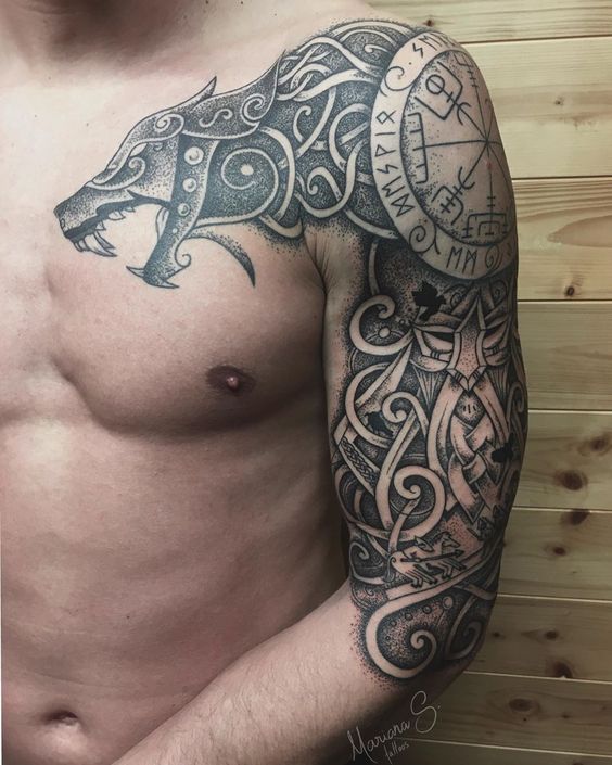 celtic-dragon-half-sleeve-tattoo