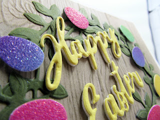 Rainbow Glimmer Paper eggs die cut from the Birds and More dies and Stampin'Up! Word Wishes sentiment