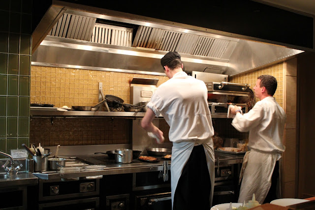 Chef's counter view at Aragosta Bar + Bistro, Boston, Mass.