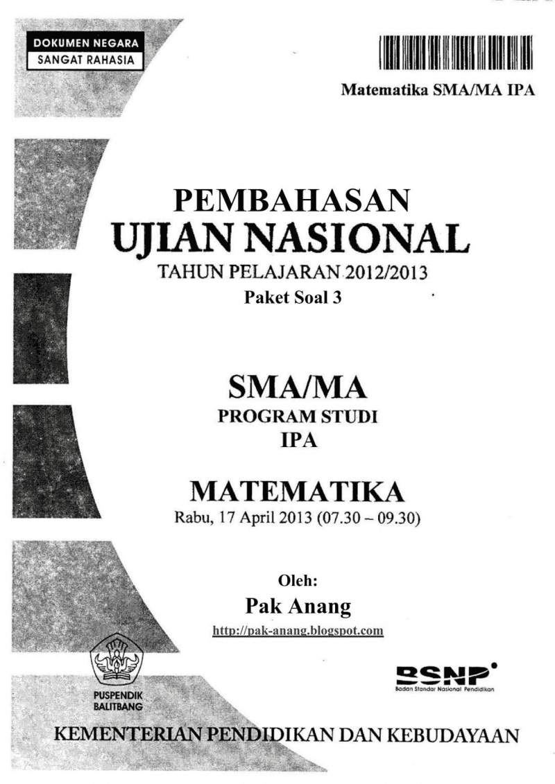 Pembahasan Soal Un Matematika Programme Ipa Sma 2013 (Trik Superkilat) (Paket 3)