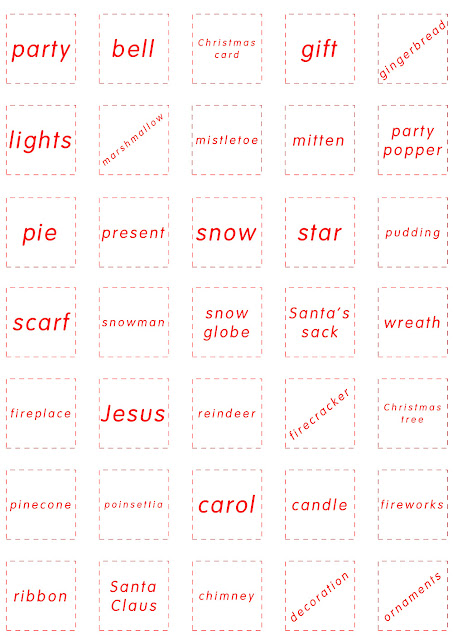 Christmas bingo vocabulary cards