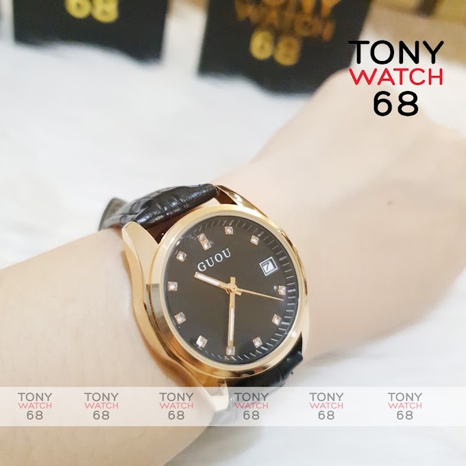 Đồng hồ nữ đeo tay dây da chính hãng Guou đẹp mặt số ngọc số đá thời trang giá rẻ