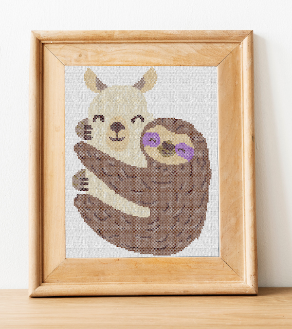 llama and sloth cross stitch design