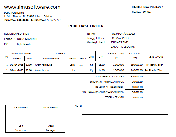 Ilmu Software: Contoh Purchase Order