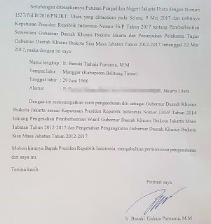 Surat Pengunduran Diri Ahok