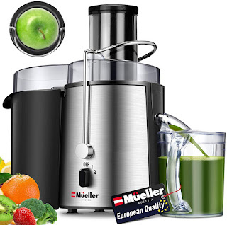 Mueller Austria Juicer Ultra Power, Easy To Clean Extractor Press Centrifugal Juicing Machine, Wide 3" Feed Chute for Whole Fruit Vegetable, Anti-drip,High Quality,Larg, Silver