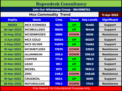 Mcx Commodity Intraday Trend Rupeedesk Reports - 11.04.2023