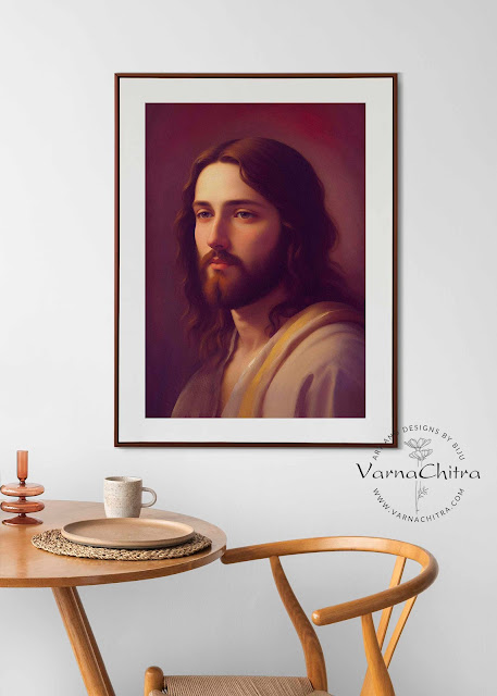 Unique one-of-a-kind digital painting of Jesus christ, handsome and beautiful by Biju P Mathew, varnachitra Jesus-13